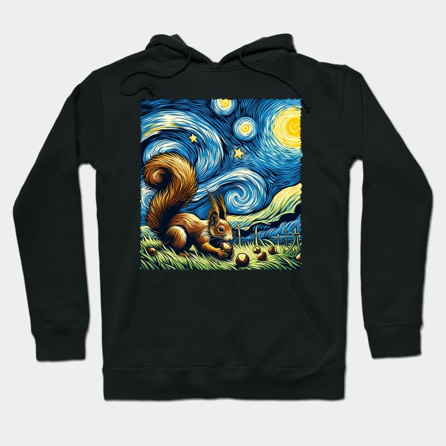 Urban Bark Brigade Squirrel Starry Night Tail-Wagging T-shirt Hoodie by Beetle Golf